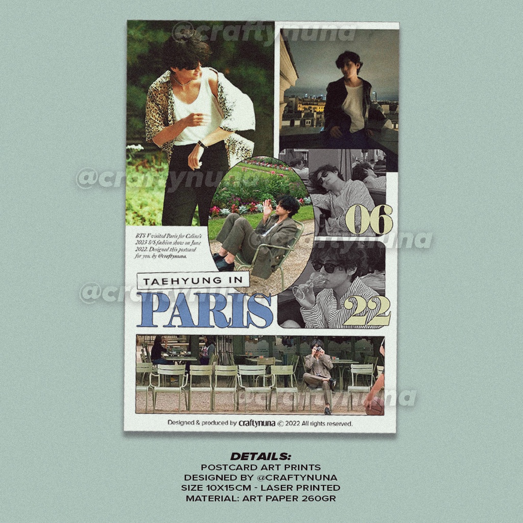 Taehyung in Paris fanmade art print postcard mini poster bangtan wall decor FESTA 2020 aesthetic retro