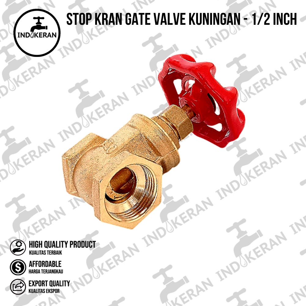 INDOKERAN - Stop Kran Gate Valve Kuningan - 1/2 Inch