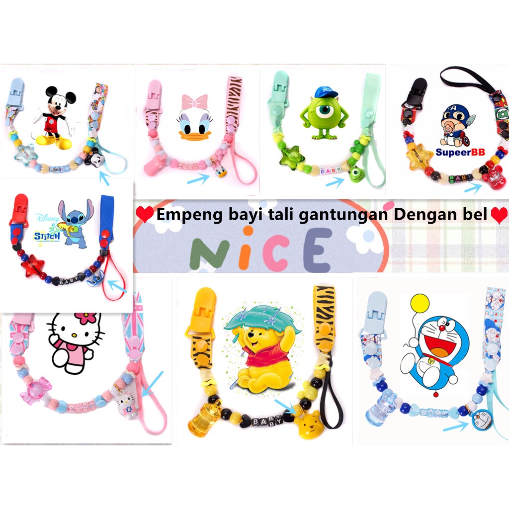 Empeng bayi tali gantungan Dengan bel, gantungan empeng Aman untuk Anak Bayi Pacifier Holder Chain B