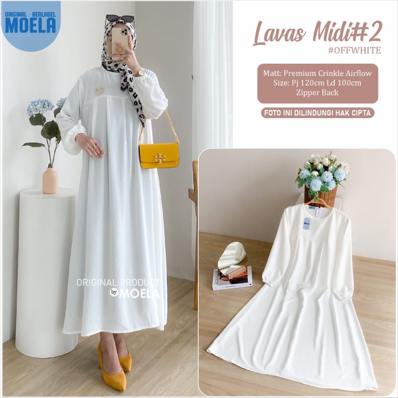 LAVAS Midi Dress Long Tunik Polos Premium Crinkle Airflow Ori MOELA