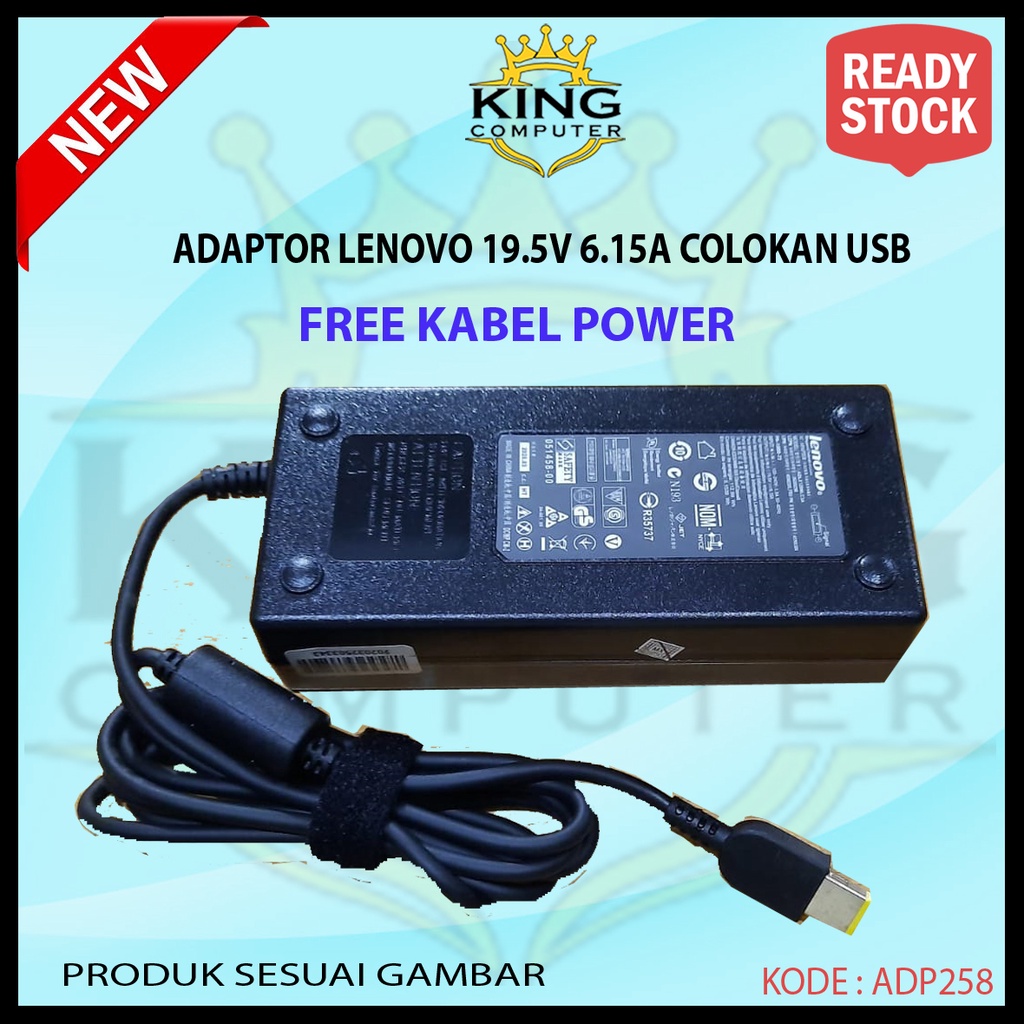 ADAPTOR CHARGER LAPTOP LENOVO 19.5V 6.15A COLOKAN USB ORIGINAL