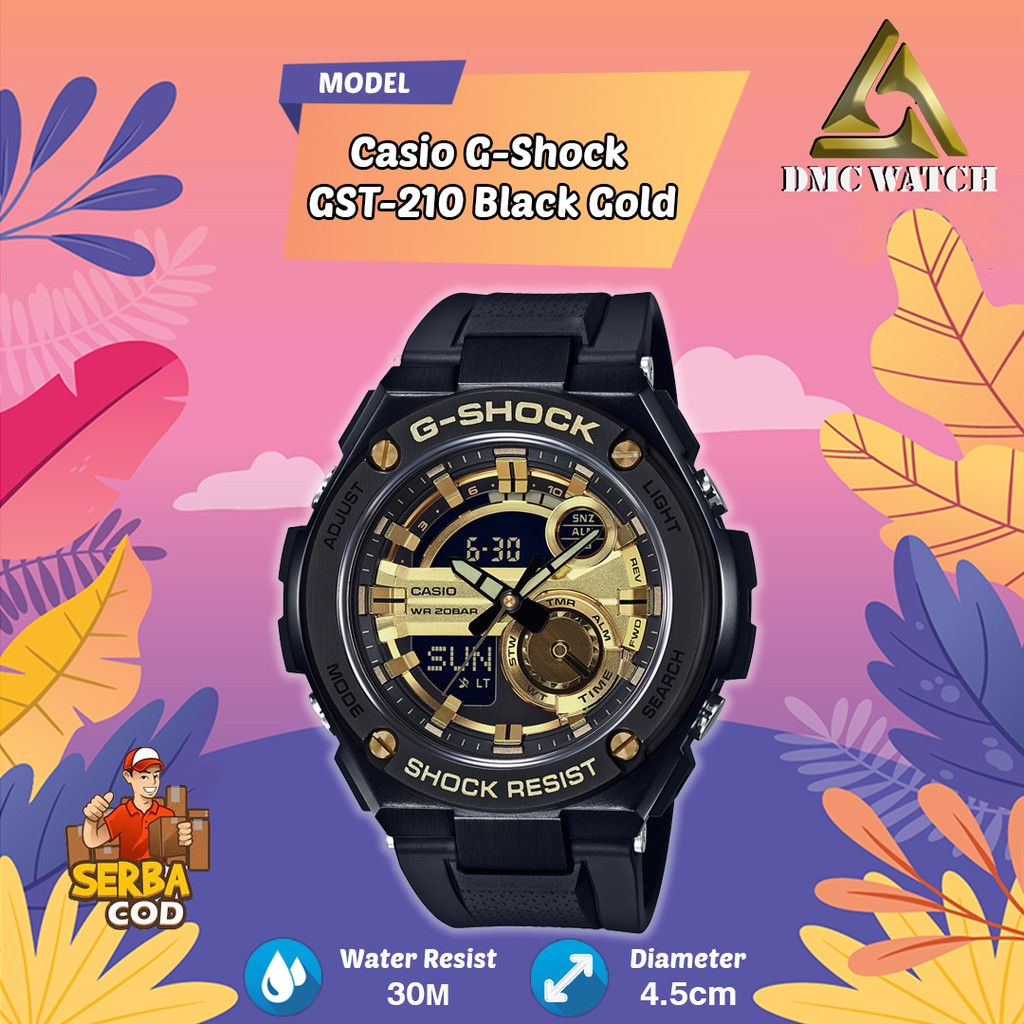 Jam Tangan Pria Casio G-Shock GST-210 Black Gold Original BM GST 200