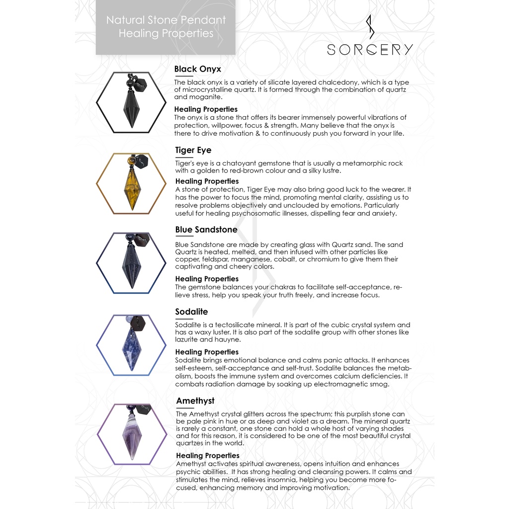 SORCERY Pendant Bandul Liontin Kalung Kesehatan Natural Stone Batu Alam Asli Unisex Cewek Cowok Pria Wanita-6