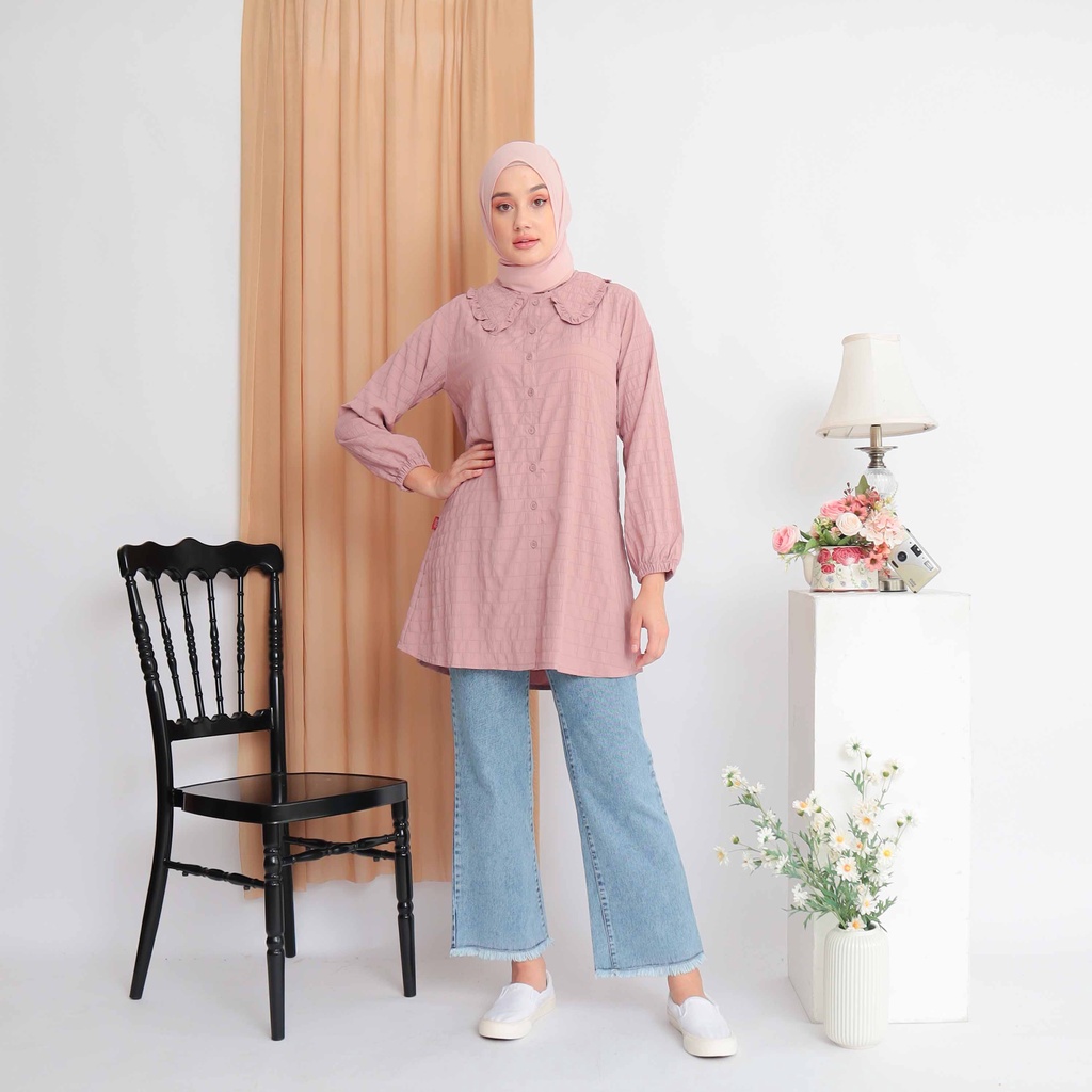 RILLEY Tunik Crinkle Karita Atasan Tuniq Muslim Panjang Kemeja Wanita