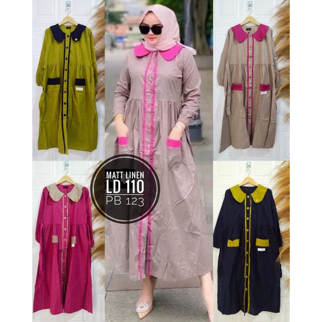 DRES TERBARU WANITA KATUN LINEN PREMIUM FULL KANCING BUSUI KEKINIAN TRENDY MURAH