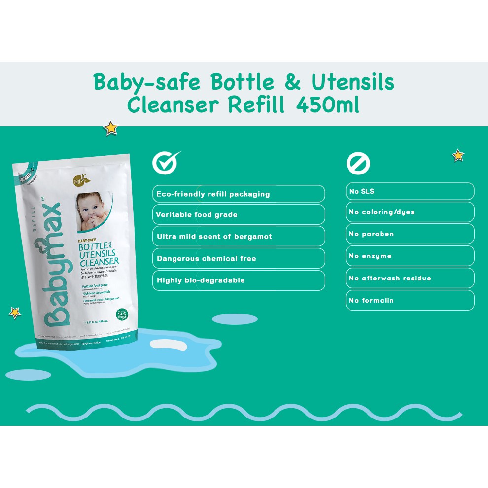 Petite Pack Babymax Natural Bottle &amp; Utensils Refill 450ml Pembersih Botol dan Dot Baby max WHS