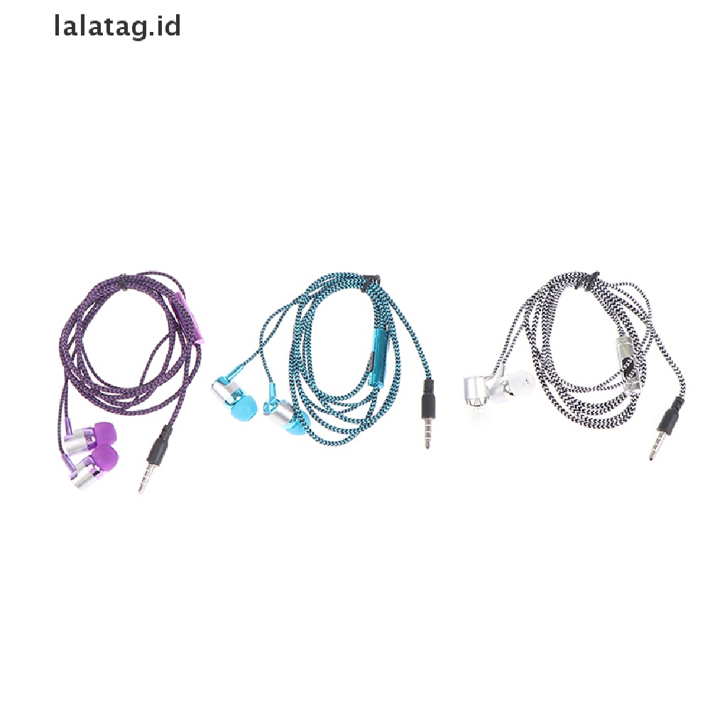 (Flyag) 1pc Headset Earphone Earbuds Stereo Kabel Nilon Anyaman Dengan Mic (ID)