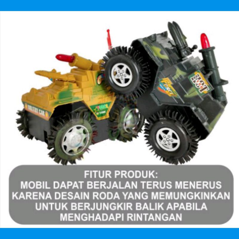 AJ FREE BATERY!!! MAINAN ANAK MOBIL JUNGKIR BALIK TUMBLING TANK  DENGAN LAMPU MAGNUM/ MAINAN TANK ARMY JUNGKIR BALIK