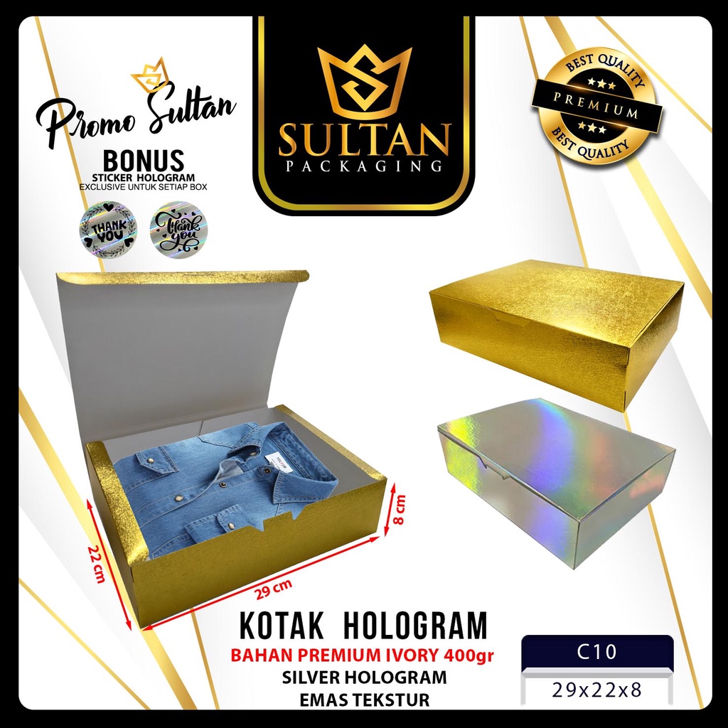 

SULTAN - Gift Box Gold Color | Kotak Kado Hologram Emas Premium - C10