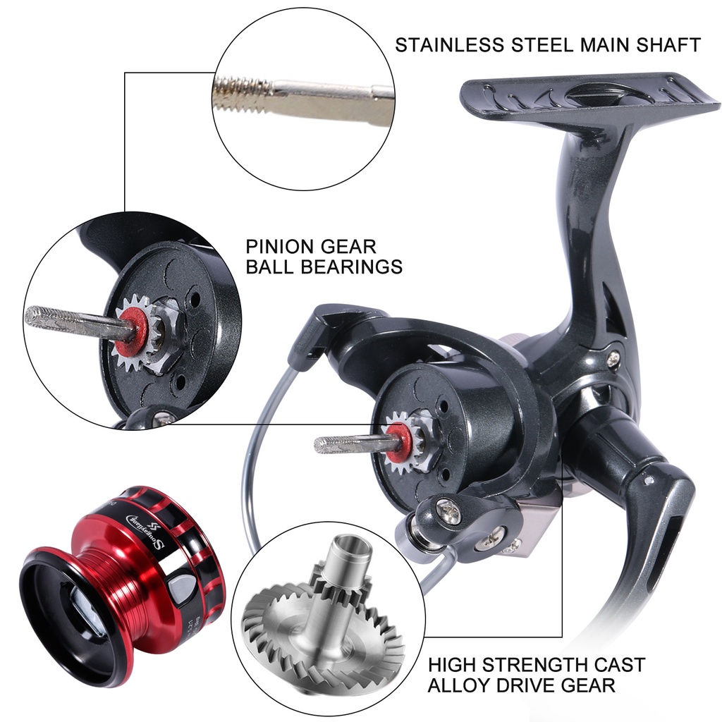 Sougayilang 3 Warna Fishing Reel Mini Metal Fishing Reel 5 Ball Bearing Spinning Reel