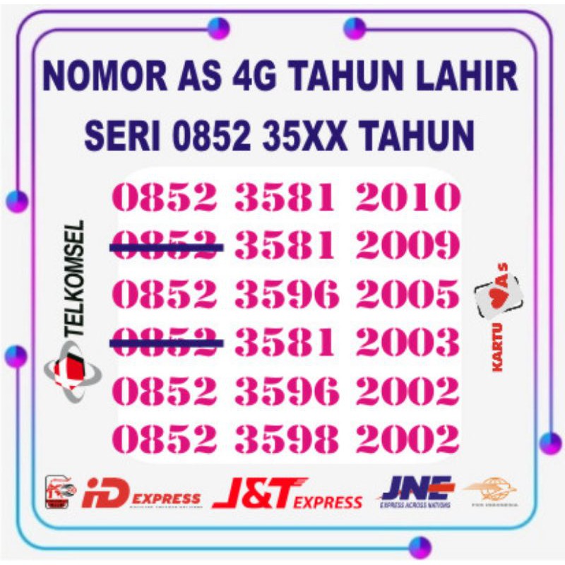 NOMOR CANTIK & RAPI PERDANA AS 4G SERI 0852 35XX TAHUN