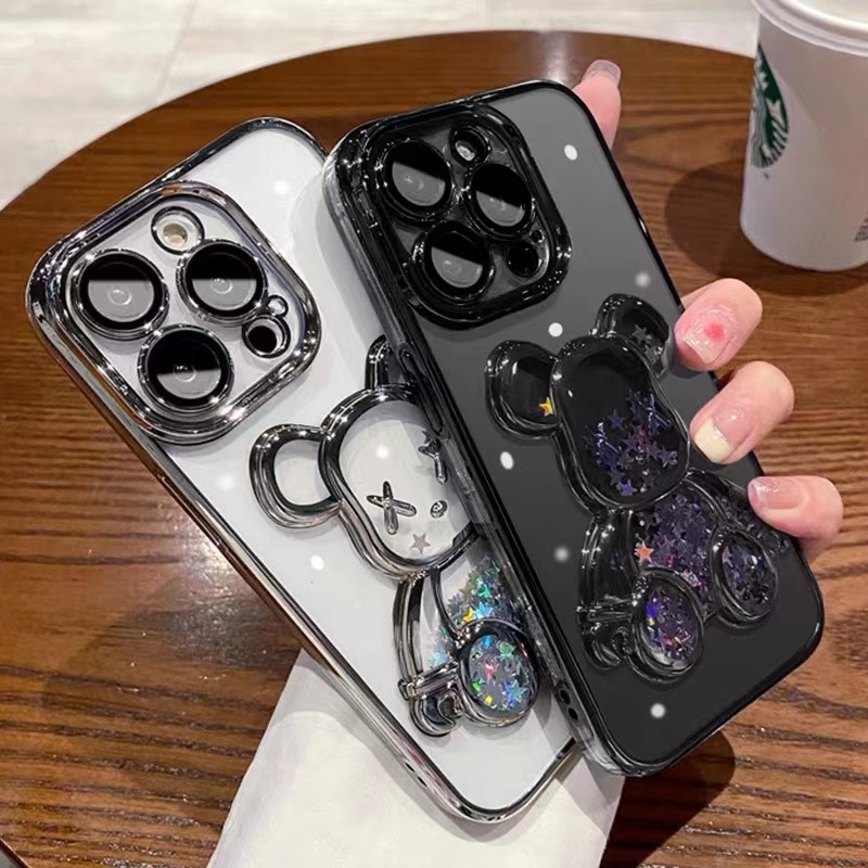 IPHONE Quicksand violent bear Phone Case Kompatibel Dengan Iphone13 12 11 14 Pro Max14 plus film Lensa Terlampir Perlindungan Penuh SoftCasing