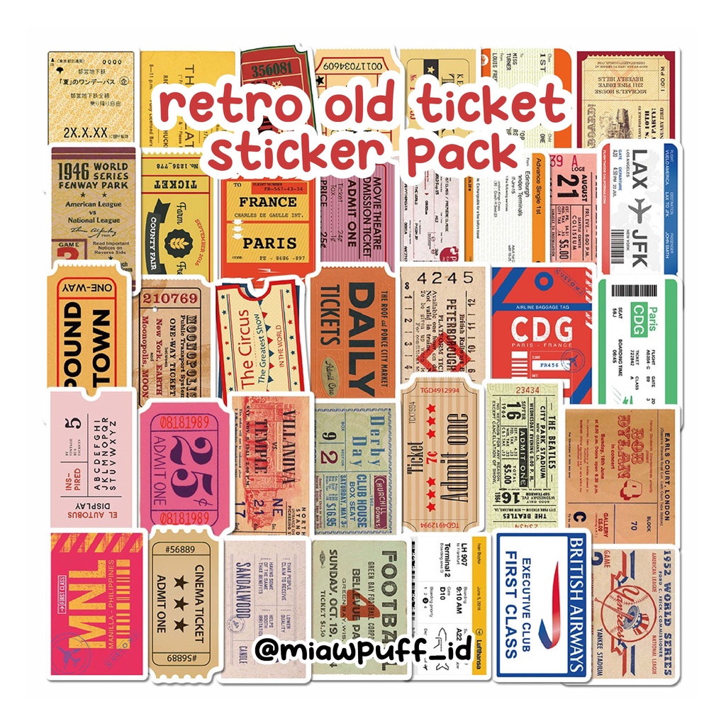 

10 PCS/ OLD TICKET STICKER PACK PREMIUM TEBAL/OLD TICKER/TIKET ESTETIK/STIKER AESTHETIC/STIKER TIKET