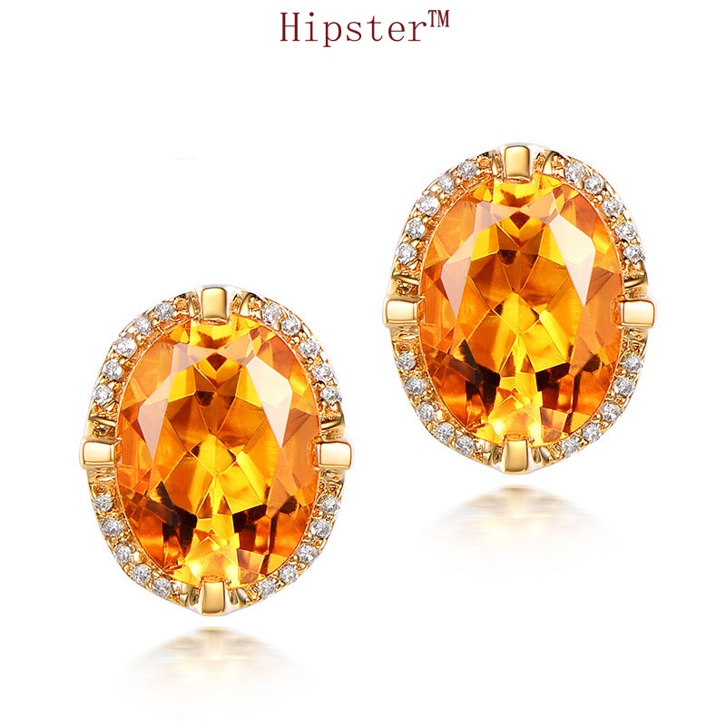 Simple Yellow Gem Pendant Elegant Ring Full Diamond Light Luxury Stud Earrings Moissanite Bracelet Jewelry Set