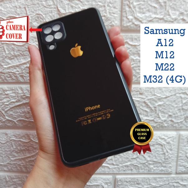 Miliki - Samsung M32 4G - M22 - M12 - A12 #12G -  Hard Glass Case + Camera Cover - Soft Rubber Bumpe