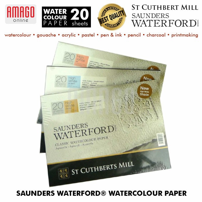 Saunders Waterford Watercolour Paper Cold Pressed - High White - 20 lbr - 300g - 410x310 mm