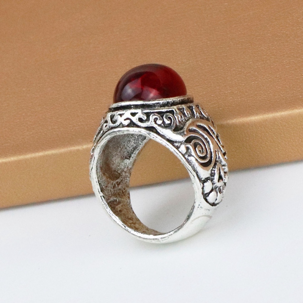 Hu Hu Hu Hu Hu Alat Bantu Pasang Kacamata♡ Cincin Bahan Alloy Aksen Batu Permata Imitasi Warna Merah Gaya Rock Untuk Pria