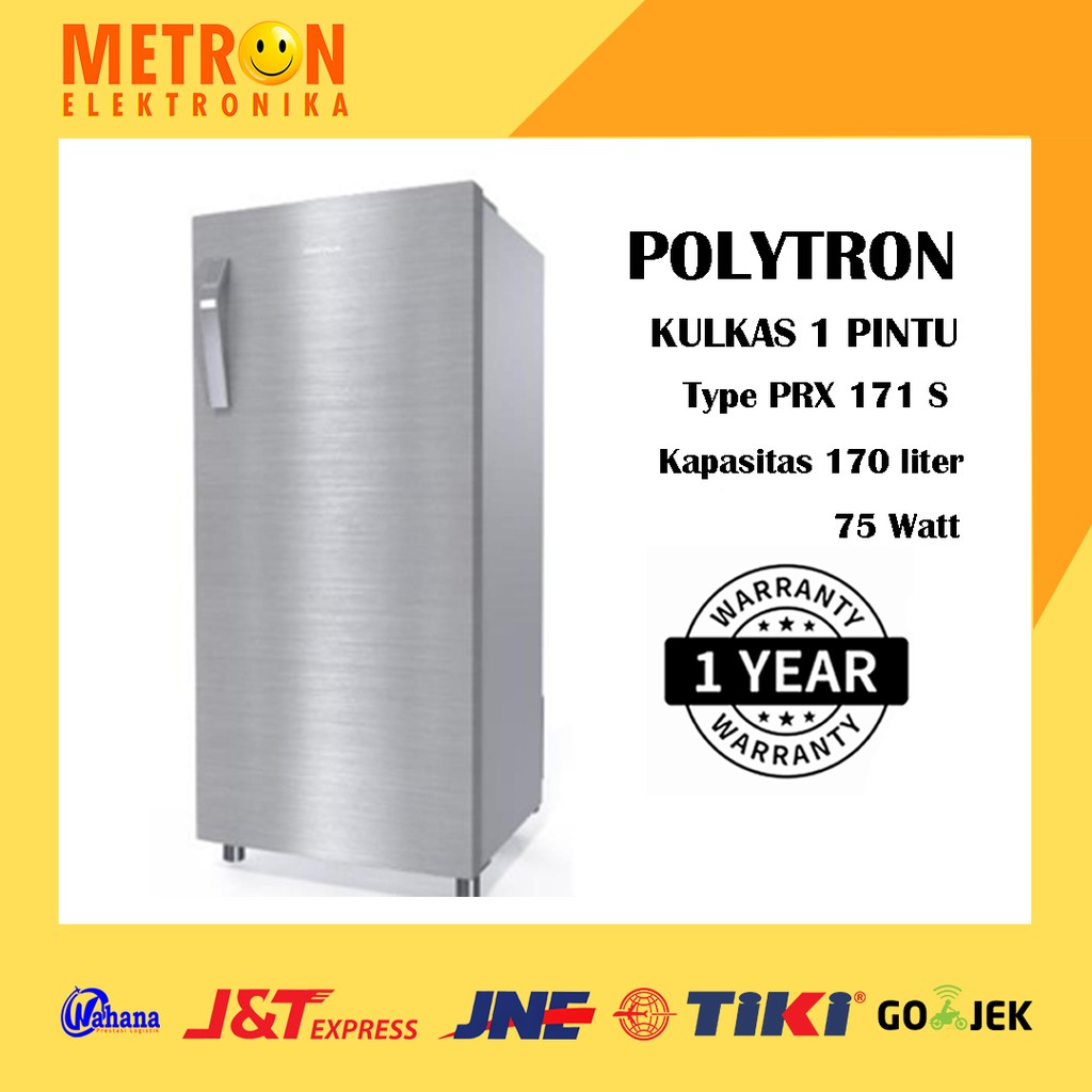 POLYTRON PRX 171 S  SILVER METAL KULKAS  1 PINTU 170 LT LITER PRX171