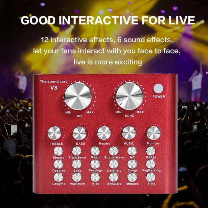 V8 Pro SoundCard Audio Mixer untuk Live Broadcast - Hitam