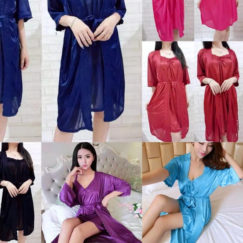 ✺ hokyfashion BAJU TIDUR KIMONO SATIN IMPORT + INNER DALAMAN ♖