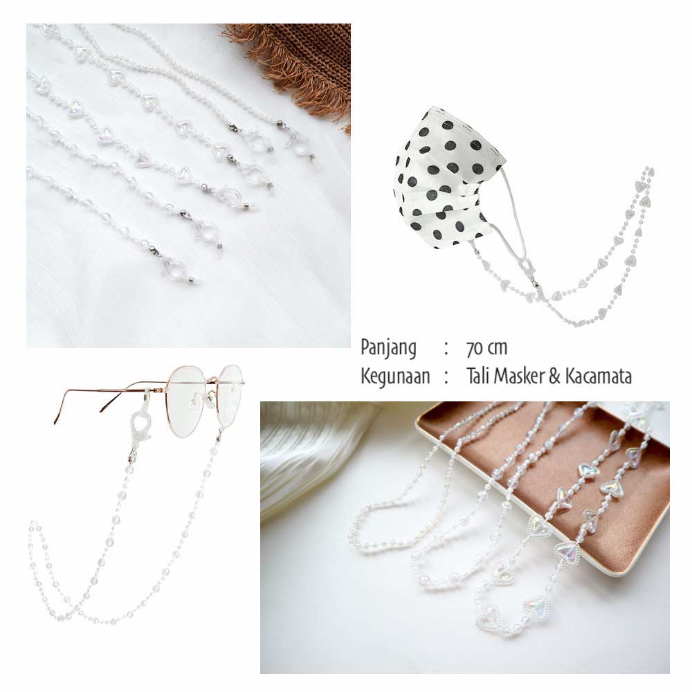 Tali Strap Earhook [ Love ] Kacamata &amp; Masker Wanita - Mote Kristal - Penahan Anti Jatuh - Nilon - TL-8020