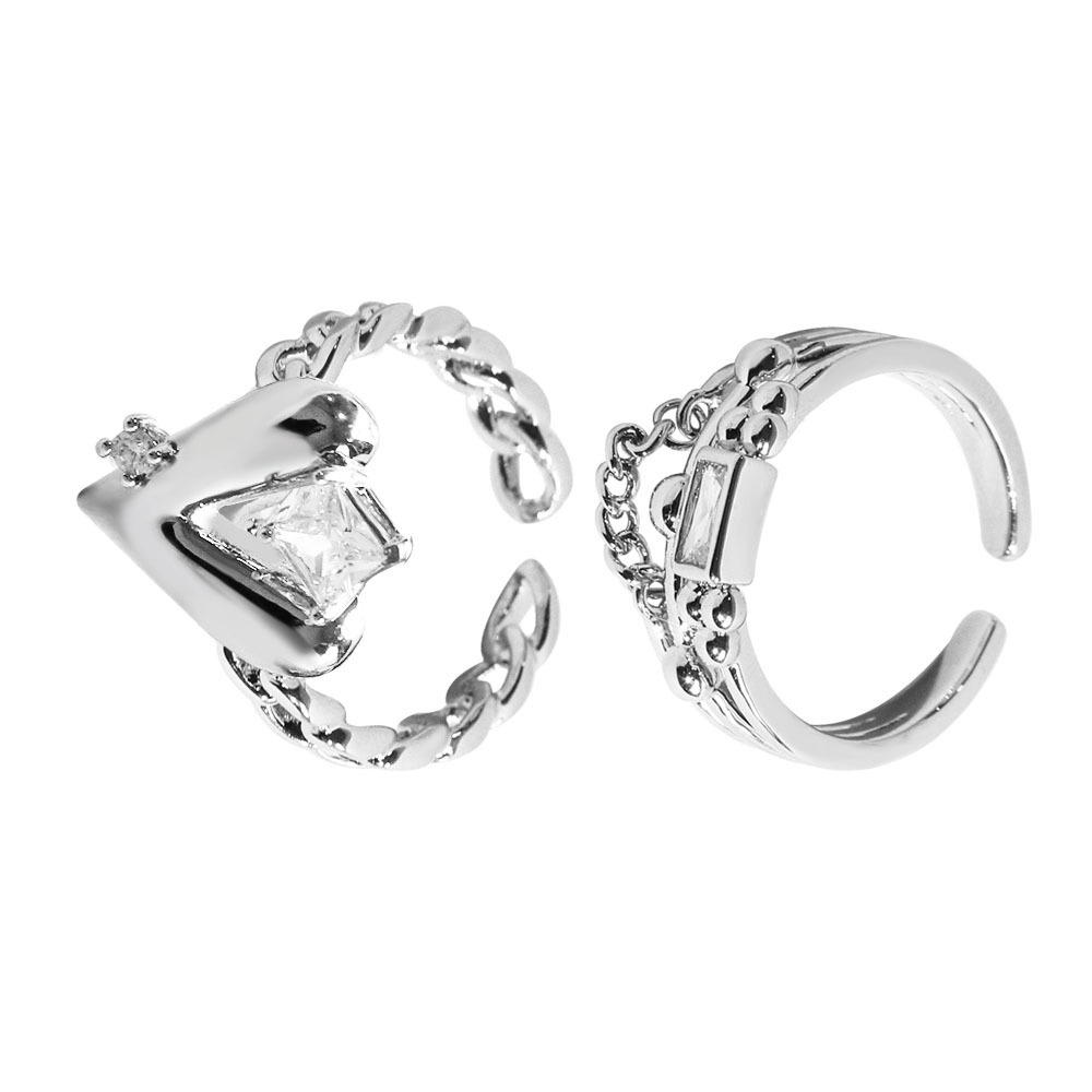 Cincin Bahan Alloy Warna Silver Desain Hati Hias Zirconberlian Imitasi Untuk Wanita