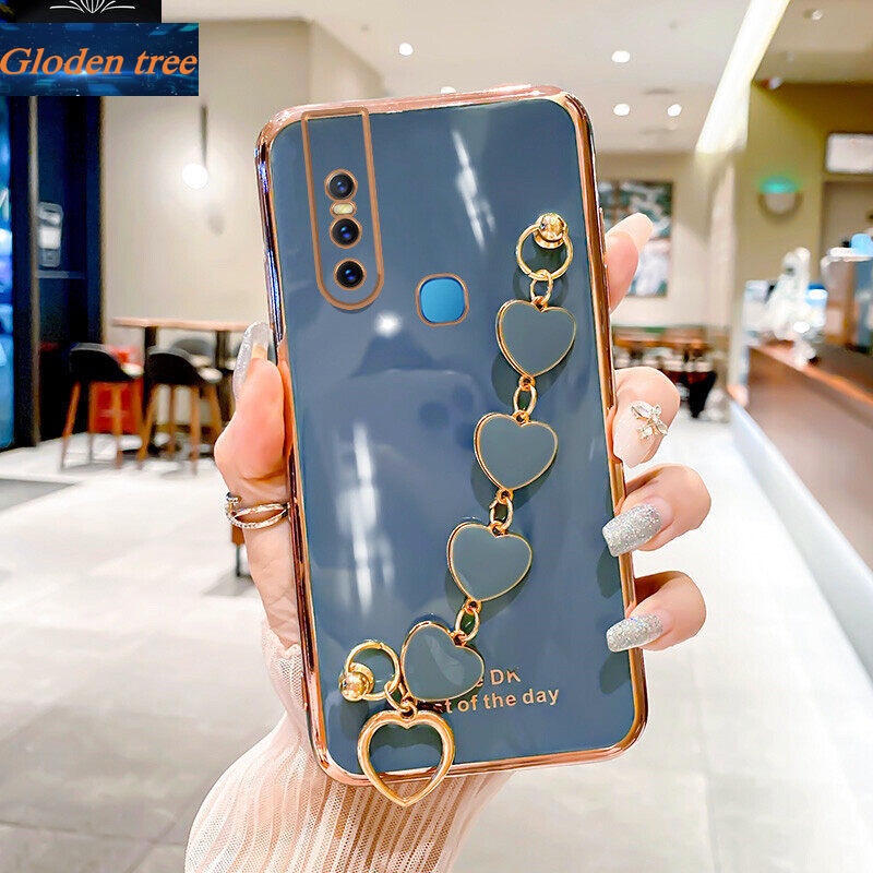 Case Pelindung Kamera Anti Jatuh Motif Pohon Emas Dengan Gelang Hati Untuk Vivo V15