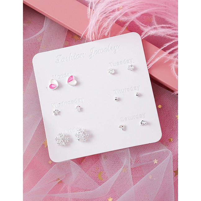 LRC Anting Tusuk Fashion Platinum Love Snowflake Contrast Color D63740