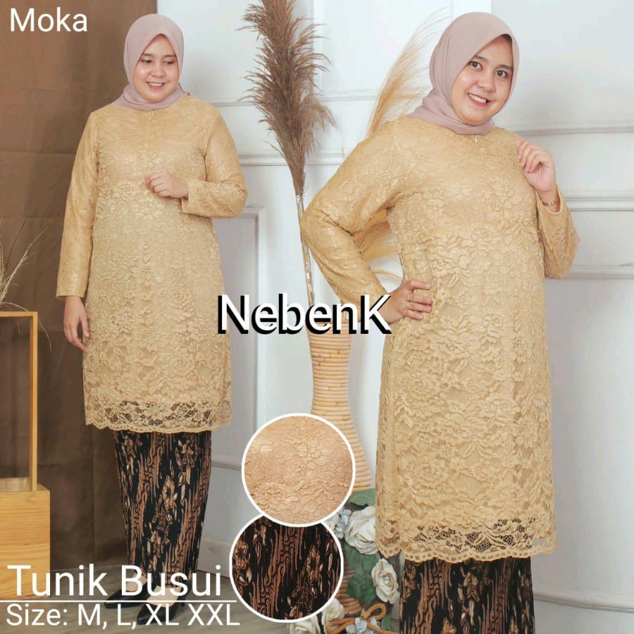 Setelan kebaya brokat tunik set rok plisket maxy skirlt / setelan kebaya tunik / kebaya dahlia / kebaya murah ABU