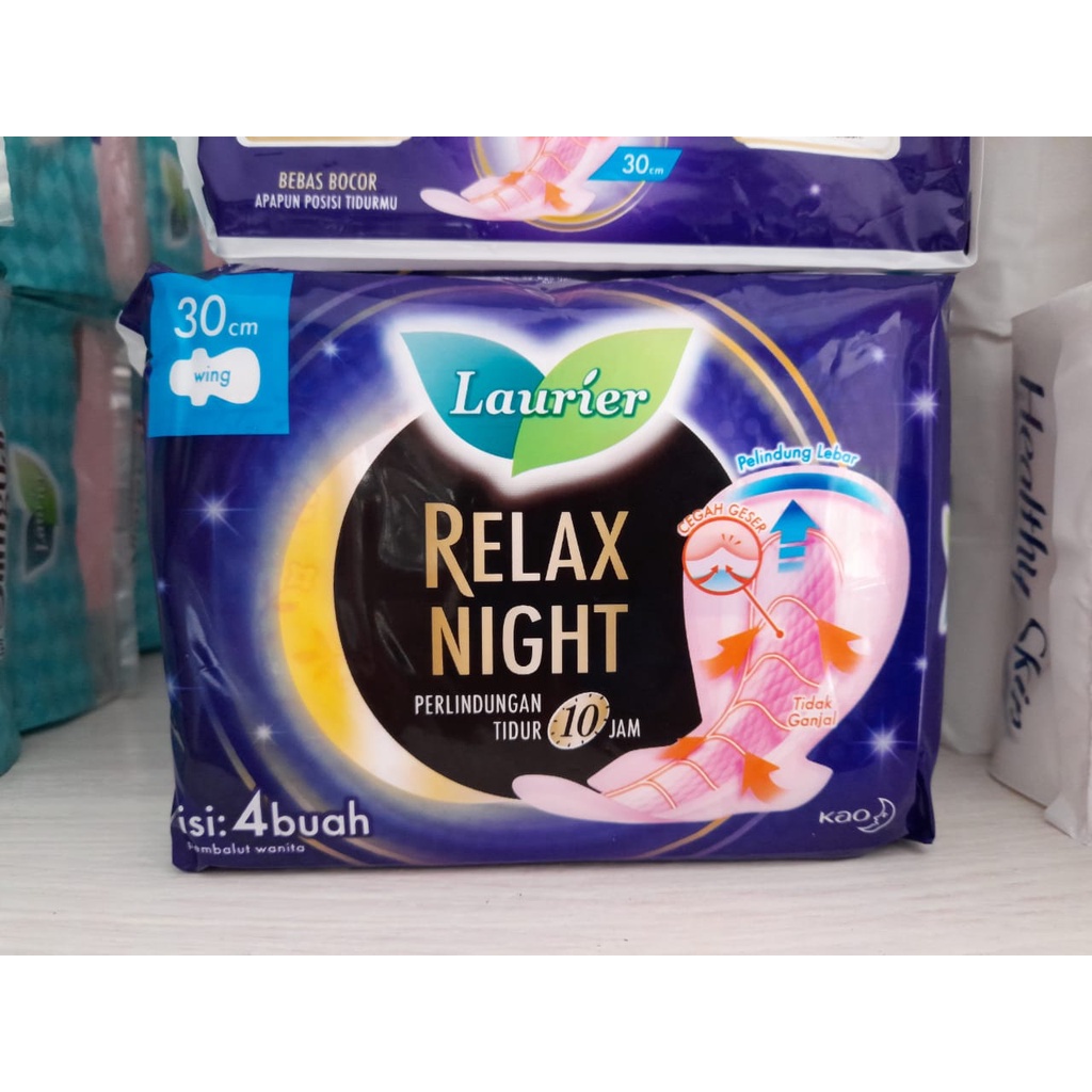 Laurier Relax Night Wing 30cm Isi 4 Buah - Pembalut Sayap - Pembalut Wanita - Pembalut Malam