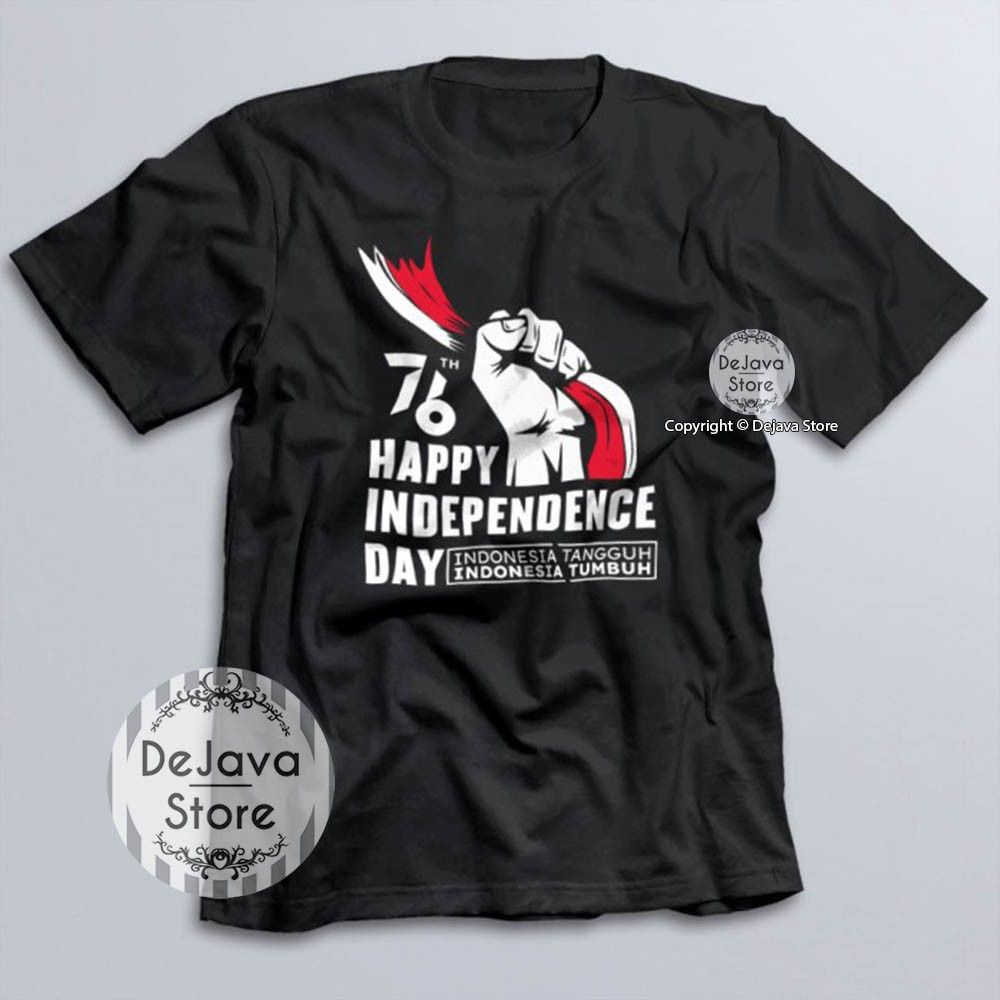 Kaos Indonesia 76 Tahun Independence Day Baju Agustus Kemerdekaan RI Kualitas Distro Premium | 8981-HITAM