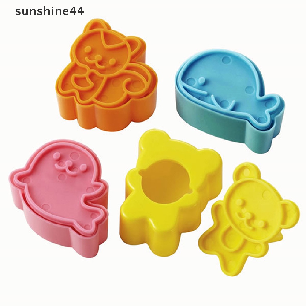 Sunshine 4Pcs / Set Cetakan Pemotong Kue / Sandwich / Cookie / Nasi Bentuk Lumba-Lumba / Tupai / Beruang