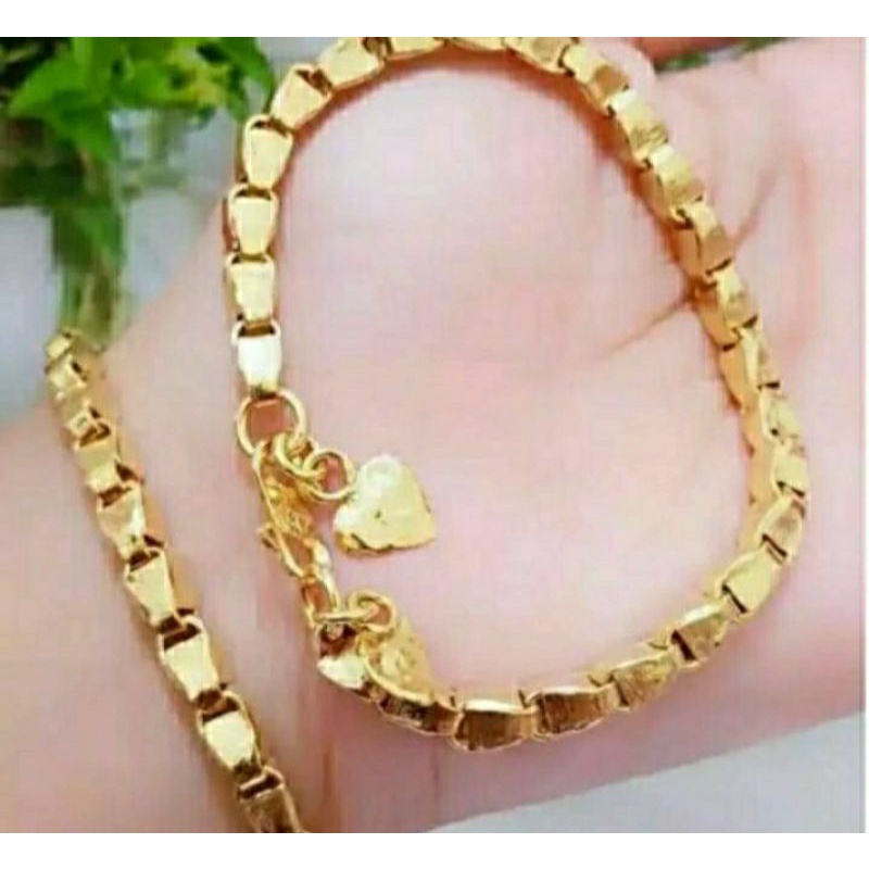 GELANG PADI LAPIS EMAS 24k TITANIUM ASLI ANTI LUNTUR ANTI KARAT TERLARIS TERBARU