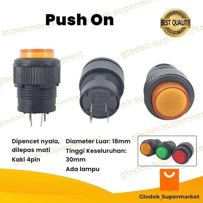 Switch Push On Bulat 4 Pin Saklar 4pin Lampu Tombol 4 Kaki