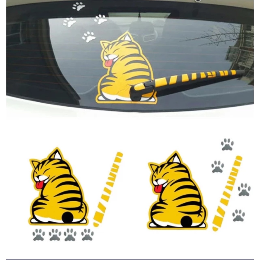 Stiker Decal Wiper Kaca Belakang Mobil Ekor Kucing Bergerak Lucu