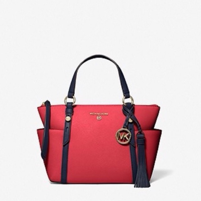 MICHAEL KORS Sullivan Small Two-Tone Saffiano Leather Top-Zip Tote Bag Navy Multi MK