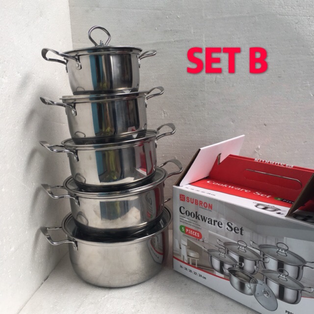 Panci sup soup pot stainless set 5 Pcs termurah tutup kaca