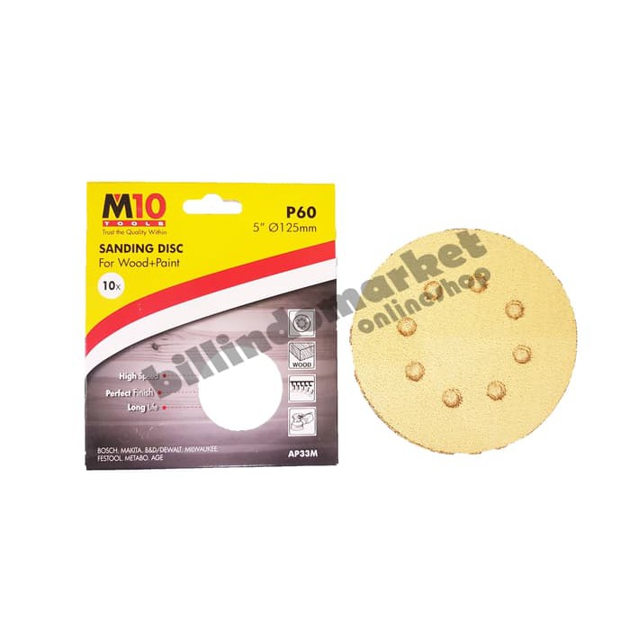 M10 Amplas Velcro Lubang 5 inch grit 60 Amplas Tempel 5 inch Yellow