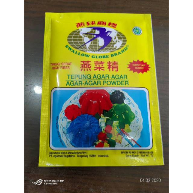 

Swallow Globe Agar-Agar (plain) 7Gram [sachet]