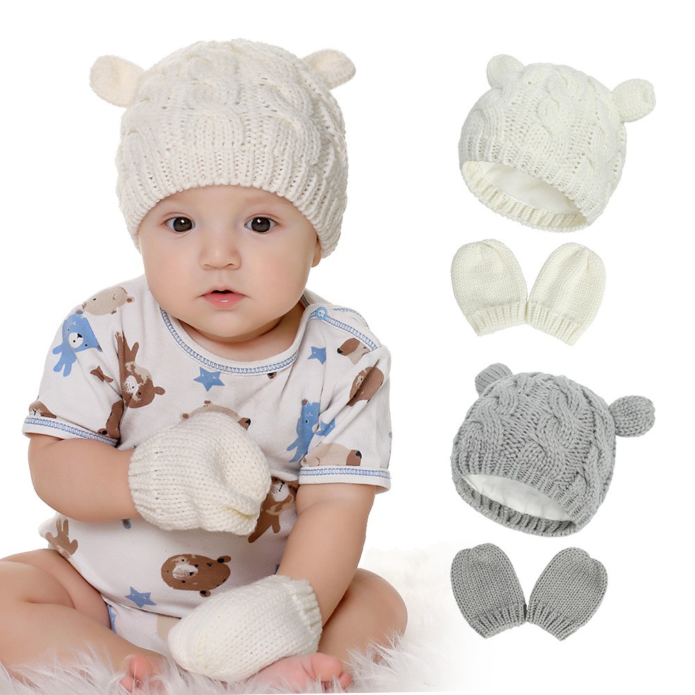 (Pimenova) topi dengan sarung tangan rajut untuk bayi, set topi bayi , mitten baby, topi rajut bayi