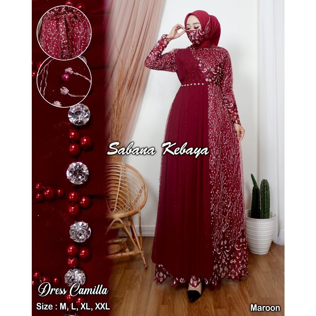 Permata Olshop / Camilla Dress SK / Kebaya Gamis Pesta Modern / Gamis Kondangan Mewah / Kebaya Payet