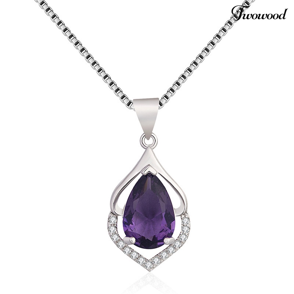 Twowood Purple Faux Crystal Women Necklace Hollow Alloy Shining Luxury Sweater Necklace Jewelry Accessories