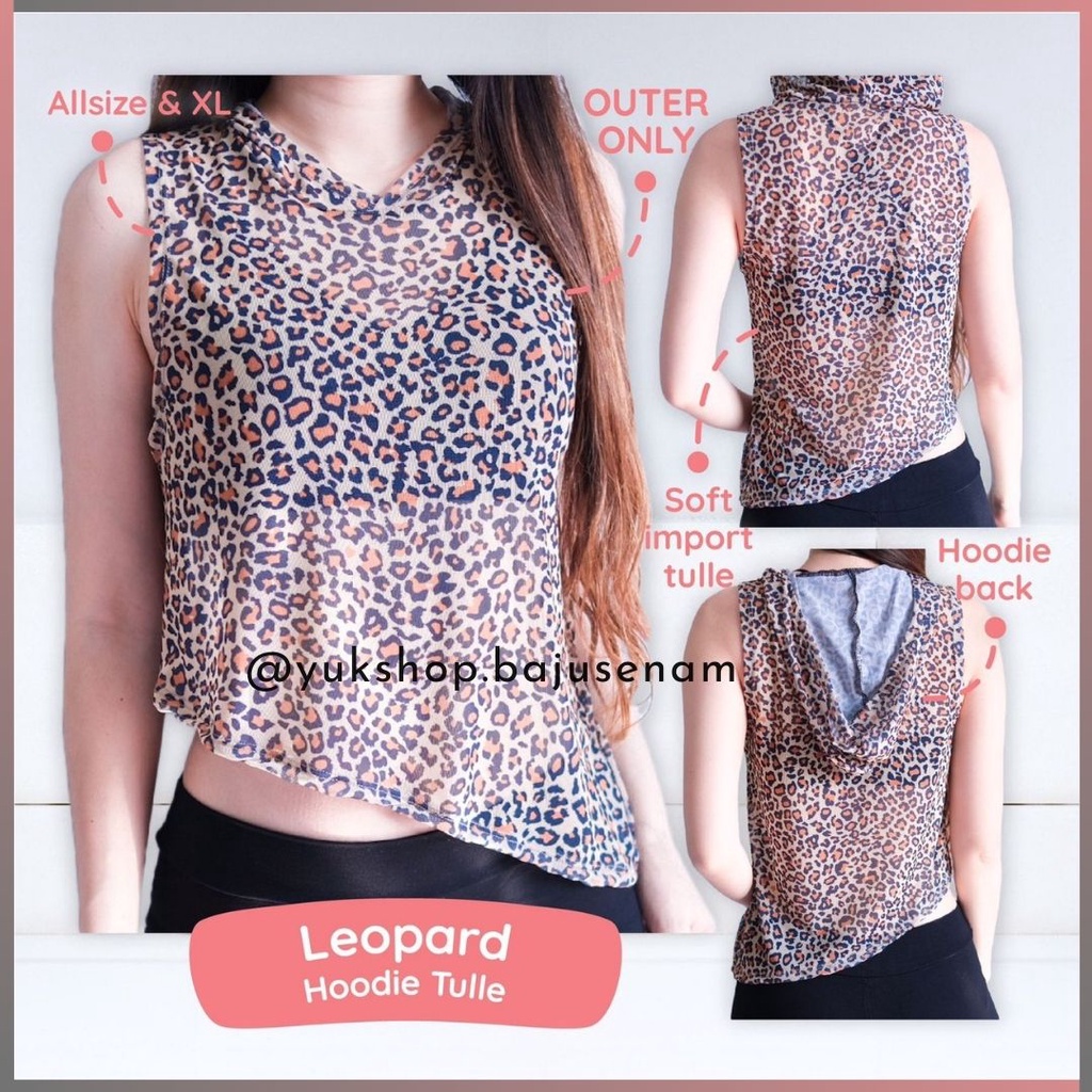 Leopard Hoodie Tulle ( OUTER SAJA )/ outer tulle / baju wanita / baju tulle / kaos olahraga / Tankto
