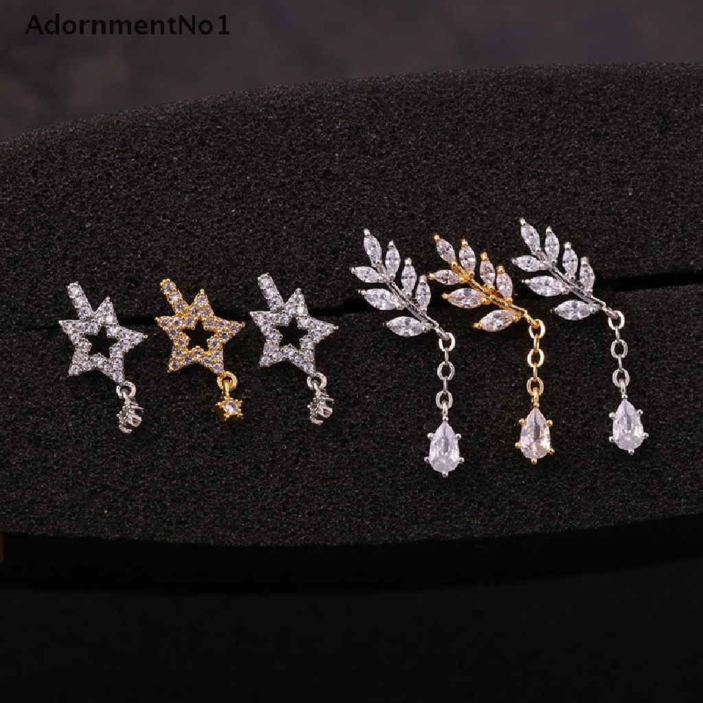 (AdornmentNo1) 1pc Anting Tindik Telinga Desain Daun Hias Kristal Untuk Wanita