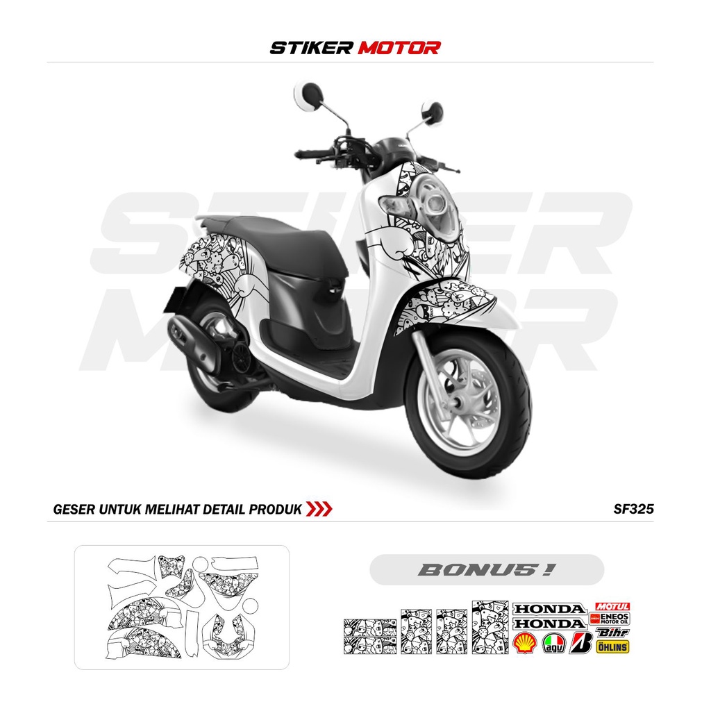 DECAL STIKER SETIKER STICKER STRIKER STEAKER MOTOR SCOOPY 2017 2018 2019 SF325 DOODLE ART CUTE FULLB