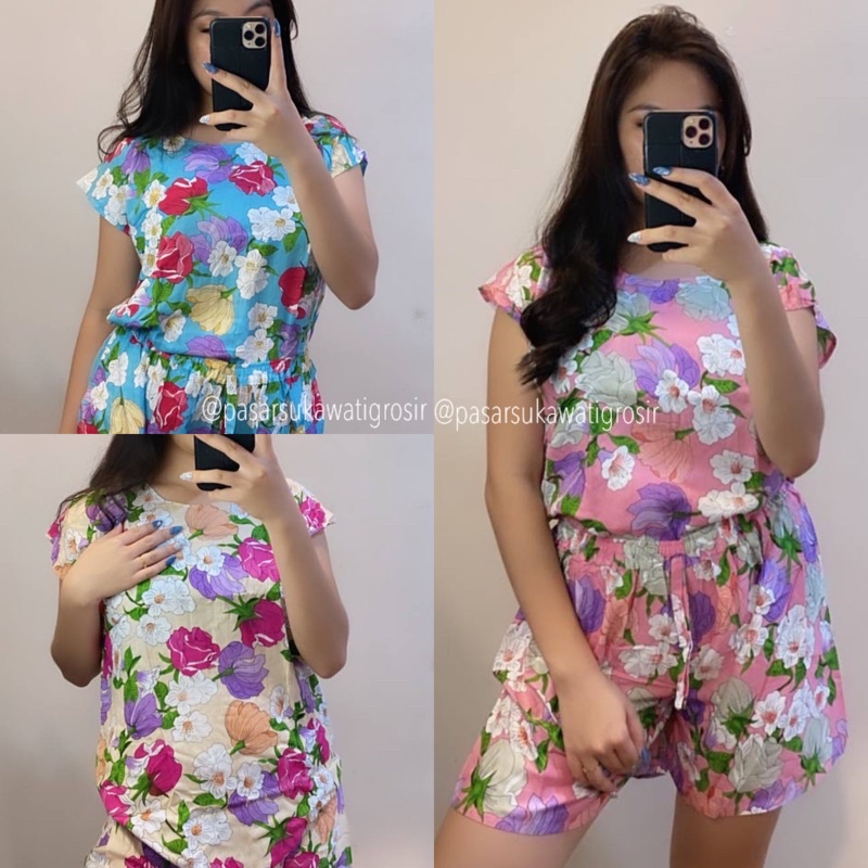 SETELAN BAJU TIDUR CELANA PENDEK SANTAI RAYON MOTIF MURAH GROSIR ADEM