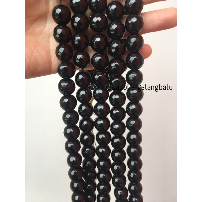 batu obsidian black onyx FACETED 14mm cutting UKIR bahan gelang kalung aksesoris fashion online