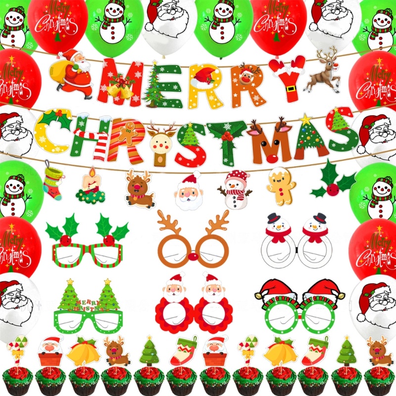 Zzz Set Banner / Bendera / Balon / Kue Tema Natal Untuk Dekorasi