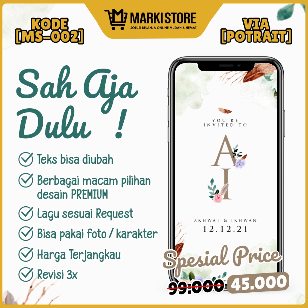 UNDANGAN DIGITAL PERNIKAHAN VIDEO MODERN ELEGAN ISLAMI JAWA MURAH WEDDING INVITATION KODE MS-002