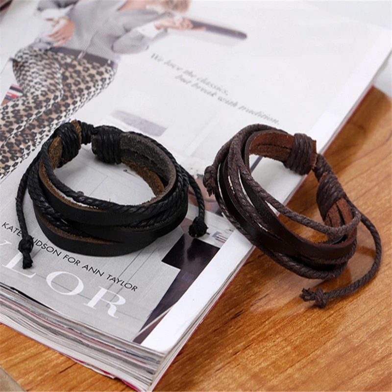 Gelang Tali Kulit Multilayer Untuk Pria Dan Wanita